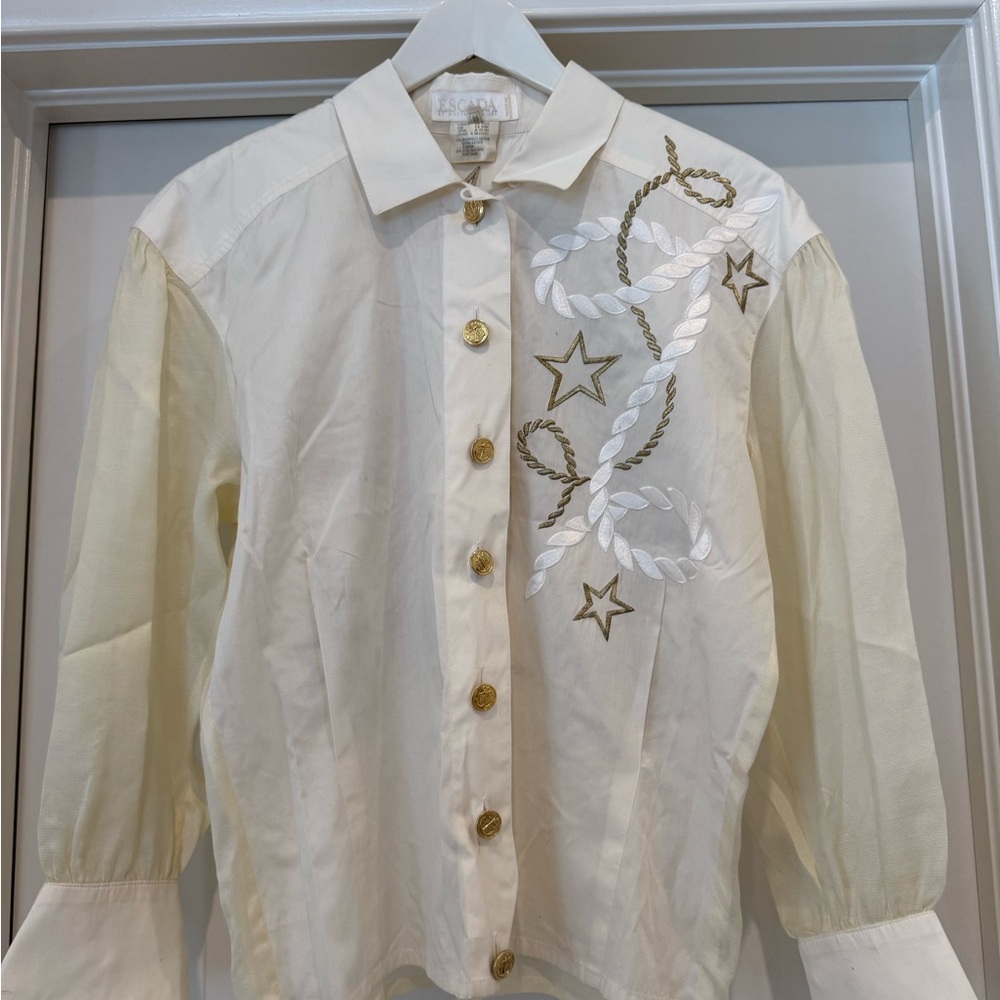 Escada Cream Blouse with Gold Embroidery